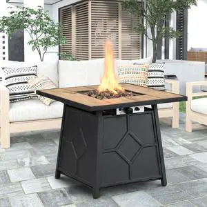 Fire Pit Table, 28-inch Square 40,000 BTU Auto-Ignition Propane Gas Firepit with Waterproof Cover