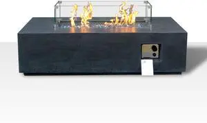 52 Inch Outdoor Concrete Propane gas rectangle Fire Pit table in Dark Gray color