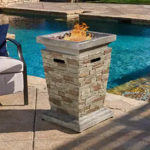 Outdoor 19.50" MGO Fire Column - 40,000 BTU, Natural Stone (Tank Inside)