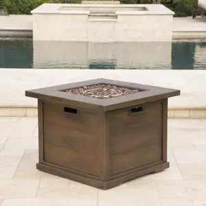 Outdoor Patio 24'' H x 32'' W Square Gas Burning MgO Fire Pit (Tank Inside), Brown with Wood Pattern - 40,000 BTU