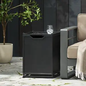 Outdoor Metal Tank Holder Side Table, Matte Black