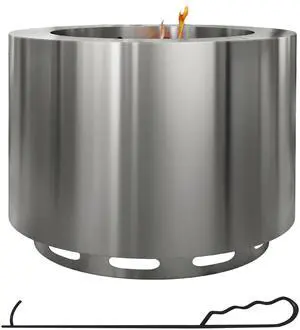 Outsunny Smokeless Fire Pit, 19" Portable Wood Burning Firepit with Poker, Low Smoke Camping Bonfire Stove for Backyard Patio Picnic, Stainless Steel, Silver