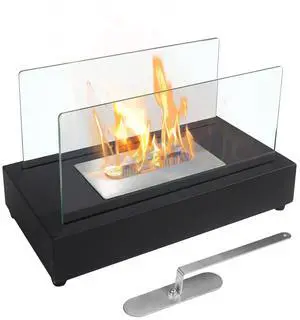 Rectangle Tabletop Bio Ethanol Fireplace Indoor Outdoor,Portable Table Top Fire Pit Fuel Bioethanol Burner Heater Black