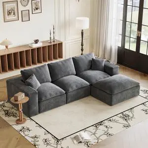 108" Cloud Sectional Couch with L-Shape Chaise, Left-right interchangeable,Modern Modular Sofa with Deep Seat, Upholstered Couches for Living Room Bedroom,No Assembly Required, Soft Plush Corduroy Fab