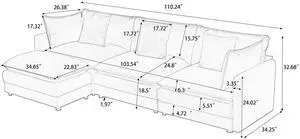 Modular combination sofa, comfortable cloud sofa, Ottoman-style combination sofa, Chenille sofa, deep seat sofa with cushions (orange, 110-inch L-shaped)