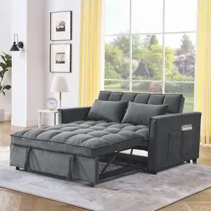 Sleeper Sofa, Convertible Sofa, Recliner, Bed, 3-in-1, 3-Position Adjustable Backrest, 2-Seater Sectional, Two Side Pockets, 2 Pillows for Living Room, Apartment, etc., Velvet Beige 54" Wide. Sleeper Sofa, Convertible Sofa, Recliner, Bed, 3-in-1, 3-Position Adjustable Backrest, 2-Seater Sectional, Two Side Pockets, 2 Pillows for Living Room, Apartment, etc., Velvet Beige 54" Wide.