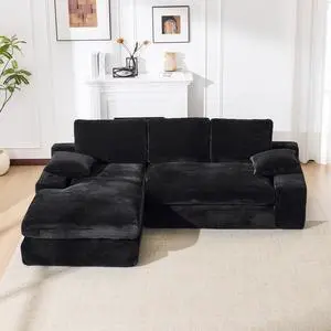 99*69" Modular Sectional Living Room Sofa Set, Modern Minimalist Style Couch, Upholstered Sleeper Sofa for Living Room, Bedroom, 2 PC Free Combination, Installation-free Sofa, L-Shape, Black