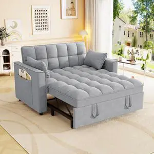 Sleeper Sofa Couch w/Pull Out Bed, Modern Velvet Convertible Sleeper Sofa Bed, Small Love seat Sofa Bed w/Pillows & Side Pockets for Small Space, Living Room, Apartment,Gray