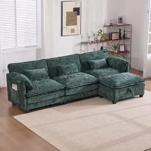 UNITED WE WIN 112" Oversized Sectional Sofa Cloud Couch for Living Room, Modern Chenille L Shaped Couch, Comfy Boucle Modular Sofa Sleeper with Movable Storage Ottoman, Phone Holder, USB Charging Port