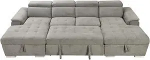 U Shaped Sleeper Sofa, 121 inch Overisze - 2 in 1 Pull Out Bed, Sectional Sleeper Sofa with Double Storage Chaise for Living Room Furniture, Light Gray