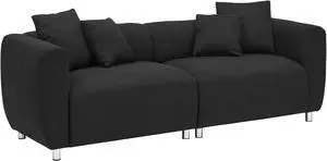 89 inch Sofa for Living Room, Fashion Sofa with Metal Legs, 3 Seater Sofa, Solid Wood Frame Couch with 4Pillows, for Apartment Office Living Room - Black