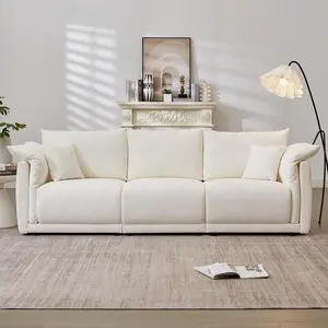 98.5" 3-seater sofa with unique design and soft arm pillows Contemporary style linen sofa with 3 comfortable cushions with 2 pillows Suitable for living room bedroom and office,beige