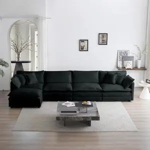 Modular Sectional Sofa for Living Room,U Shaped Couch 5 Seater Convertible Sectional Couch with 1 Ottoman ,Black Chenille