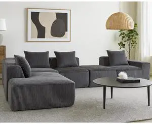 Modern Full Foam Compressed Modular Sofa  Soft Cushions, Gray Sectional, 111.41"L x 96.06"W-33005-5