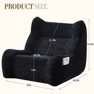 Bean Bag Chair for Adults with Armrests - Oversized Comfy Beanbag Lounge Lazy Floor Sofa Accent Chair for Living Room, Bedroom (Black)