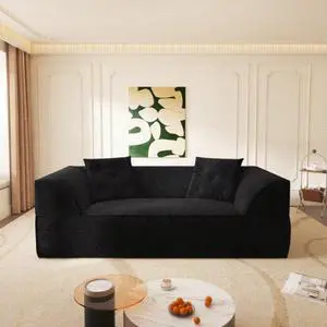 3-in-1 Convertible Sofa Bed, 79.5" Modern Deep Seat Couch with 2 Pillows, 3-Seater Sofa, Sparkling Chenille Fabric Sofa,Chaise Lounge for Living Room, Studio,Office,Black