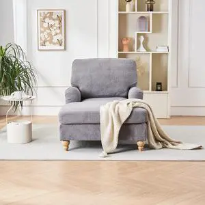 Modern Mid-Century Indoor Oversized Chaise Lounger Comfort Sleeper Sofa with Soild Wood Legs