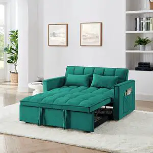54.33 inch versatile foldable sofa bed in 3 lengths, modern sofa sofa sofa velvet pull-out bed, adjustable back (GREEN)