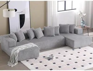 [NEW ARRIVED] [VIDEO PROVIDED]133.45'' Modular Sectional Couch, U-shaped sofa , Chaise Lounge, Striped fabric,Upholstered 4 Seater Couch for Living Room, Free Combination Sofa (Corduroy), Gray