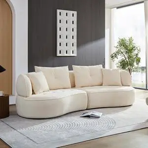 WKS7W  White, 4-seat modular sofa, durable fabric, solid wood frame, high density sponge cushion, 4 pillows