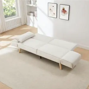72.8'' Futon Sofa Bed, Sleeper Sofa, Small Couch with Adjustable Armrests, Adjustable Recliner Sleeper Sofa Bed for Living Room, Bedroom, Apartment, Beige
