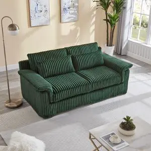 74" Cloud Corduroy Loveseat Sofa, Modern Comfy Couches, 2-Seater Sofa Couch for Living Room, Bedroom and Small Spaces,Dark Green