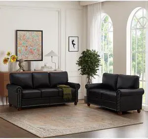Living Room Sofa with Storage Sofa 2+3 Sectional Black Faux Leather
