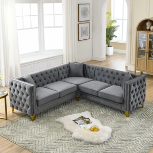 82.2-Inch Velvet Corner Sofa , L-Shaped Sectional Couch, 5-Seater Corner Sofas with 3 Cushions for Living Room, Bedroom, Apartment, Office 82.2-Inch Velvet Corner Sofa , L-Shaped Sectional Couch, 5-Seater Corner Sofas with 3 Cushions for Living Room, Bedroom, Apartment, Office