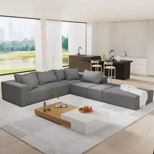 Modern Upholstered Sectional Sofa Couch Set,Modular 132" L Shaped Sectional Living Room Sofa Set With 6 Pillows,Free Combination Sofa Couch for Living Room,Bedroom