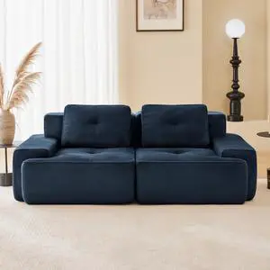 82" Modern L-Shaped Modular Sectional Sofa for Living Room, Corduroy Fabric, 2-Seater Couch with Deep Seat , Pearl-like piping, Tufted Design, No Assembly, Anti-slip Design, Blue