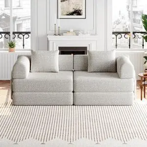 72.4-inch convertible sofa bed, chenille sofa, comes with two side storage pockets, two cushions, comfortable foldable sofa bed, suitable for use in living rooms, bedrooms, and studies, carpet sofa