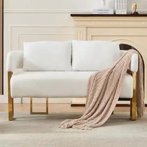 TS Modern decorative chair, living room side chair with gold metal legs, no wheels, suitable for dressing area, reception room, office,Teddy fleece upholstered metal foot sofas  White