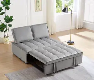 Convertible sleeping sofa bed, modern velvet fabric double seat sofa bed, sleeping sofa bed with 2 backs and detachable backs, backs, suitable for living room bedroom,Grey