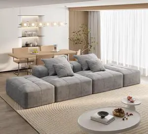 Modern Oversized Modular Sectional Sofa with 2 Ottoman and 2 seat,Sparkling Chenille Fabric Soft Cushion Sofa with 4 Pillows,4 PCS DIY Combination Tufted Sofa,No Assembly Required,GREY