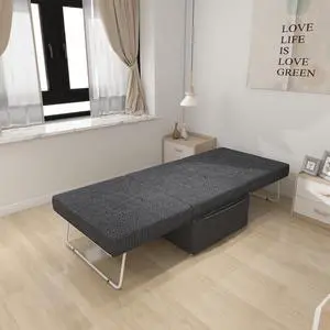 Folding Ottoman Bed with Adjustable Backrest, Modern Futon Couch, Convertible Chair into Sofa Bed for Living Room Apartment Office Small Space