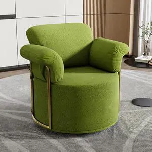 360 Degree Square Swivel Accent Sofa Chair,Fluffy Fabric Lounge Wide Upholstered Reading Chair with Gold Metal Legs, Comfortable Armchair for Living Room,Bedroom,Office(Green)