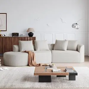 Modern Upholstered Oversized Sectional Sofa, 112-Inch Chenille 4-Seater Extra Deep & Wide Seat Curved Cloud Couch with 4 Throw Pillows, Free Combination Sofa Couch for Living Room,Bedroom