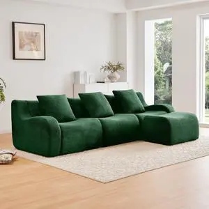 Boneless Sofa,3 Seat High-Quality Teddy Fabric,Anti-Slip Design,No Assembly Curved Armrests Streamlined Design,Assembly Chaise 32D High Density Sponge For Living Rooms Bedrooms,Green