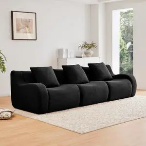 Boneless Sofa,3 Seat High-Quality Teddy Fabric,Anti-Slip Design,No Assembly Curved Armrests  Streamlined,32D High Density Sponge For Living Rooms Bedrooms Reading Nook,Black