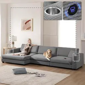 [VIDEO+NEW]134*54" Oversized Corduroy Sectional Sofa,L Shaped Cloud Couch with USB Charging Port,Cup Holder,Deep and Wide Seat Sofa with 50" Chaise,Comfy Indoor Furniture for Living Room,3 Colors