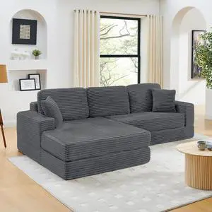 Left sofa seat,L shape Modular Sectional Sofa, Compressed Sectional Sofa Modern Minimalist Style Corduroy Couch,Unfold into a bed, Bedroom, Comfy Compressed Sofa Couch Space-Efficient Design-Gray