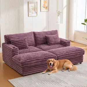 Oversized Double Chaise Lounge Sofa 83.5" Sofa Bed Cloud Couch Plush Upholstered Sleeper Sofa Daybed with Two Supportive Pillows, USB Ports and Cup Holders for Living Room, Wine