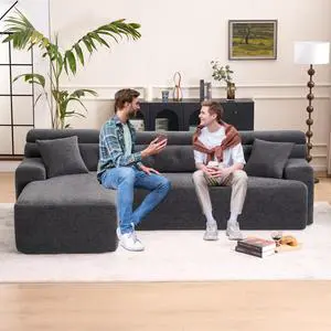 105'' Cloud Sectional Couch with L-Shape Chaise,Modern Modular Sofa with Deep Seat, Boneless Sofa for Living Room Bedroom,No Assembly Required,Grey.