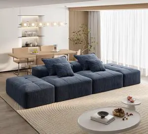 Modern Oversized Modular Sectional Sofa with 2 Ottoman and 2 seat,Sparkling Chenille Fabric Soft Cushion Sofa with 4 Pillows,4 PCS DIY Combination Tufted Sofa,No Assembly Required,BLUE
