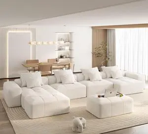 Modern Oversized Modular Sectional Sofa,Sparkling Chenille Fabric Soft Cushion Sofa with 8 Pillows,8 PCS DIY Combination Tufted Sofa,No Assembly Required,BEIGE/WHITE