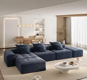 Modern Oversized Modular Sectional Sofa,Sparkling Chenille Fabric Soft Cushion Sofa with 6 Pillows,6 PCS DIY Combination Tufted Sofa,No Assembly Required,BLUE