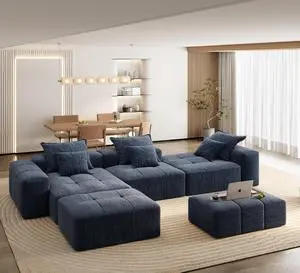 Modern Oversized Modular Sectional Sofa,Sparkling Chenille Fabric Soft Cushion Sofa with 6 Pillows,6 PCS DIY Combination Tufted Sofa,No Assembly Required,BLUE