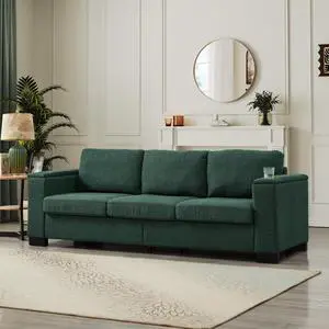 93.7" Modern Style Living Room Sofa Fabric Couch,Square Arm Sofa with Cup Holder,Storage Sofa,Upholstered Polyester Green.