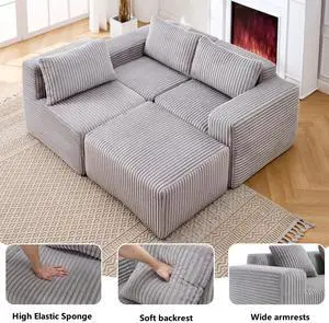 Modern Minimalist Modular Sectional Sofa,  L-Shape Upholstered Cloud Couch with Deep Seats, Right Facing Chaise for Living Room-Light Gray