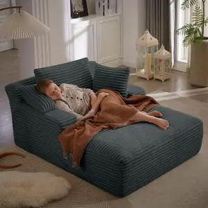 Oversized Chaise Lounge Chair Indoor, Corduroy Upholstered Modern Sofa Couch,No Assembly Required,Comfy Sleeper Sofa for Living Room,Office